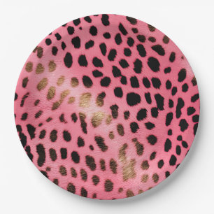 Pink Black Leopard Print Abstract Paper Plate