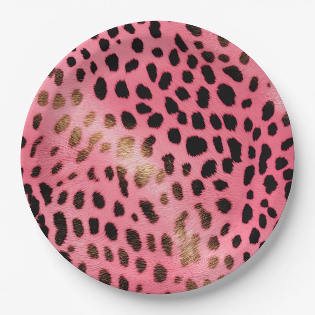 Pink Black Leopard Print Abstract Paper Plate (Front)