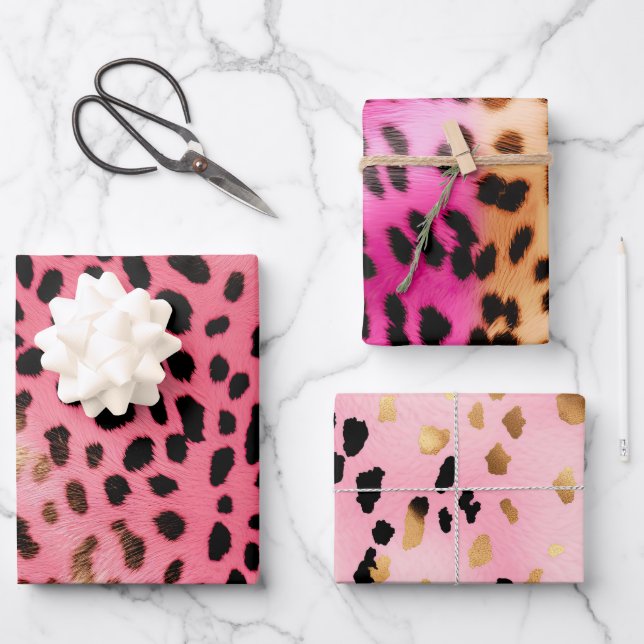 Pink Black Leopard Print Abstract Wrapping Paper Sheet (Front)