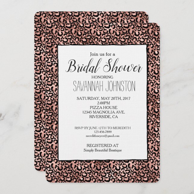 Pink Black Leopard Print Bridal Shower Invitation (Front/Back)