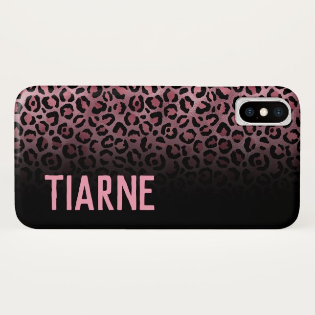 Pink & Black Leopard Print Custom Name Case-Mate i Case-Mate iPhone Case (Back (Horizontal))