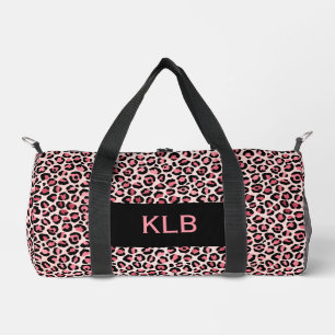 Pink Black Leopard Print Cut Sew Small Duffel Bag