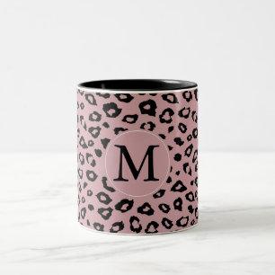 Pink Black Leopard Print Monogram Two-Tone Coffee Mug