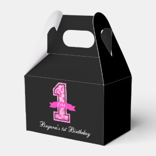 Pink & Black Leopard Print One 1st Birthday Favour Favor Box