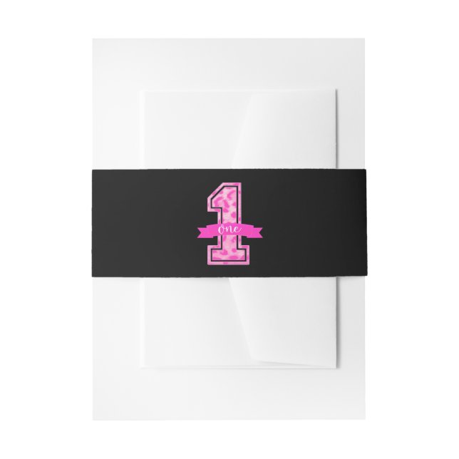 Pink & Black Leopard Print One 1st Birthday Party Invitation Belly Band (Front Example)