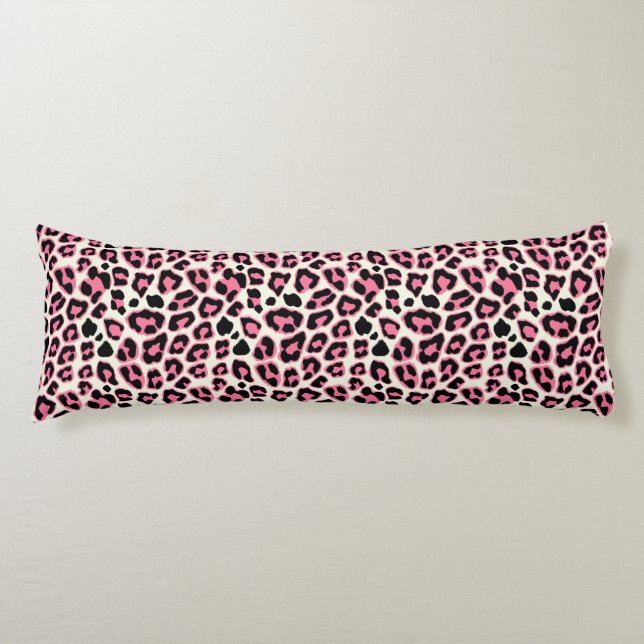 Pink & Black Leopard Print Pattern Body Pillow (Front)