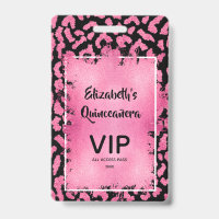 Pink Black Leopard Quinceañera Invite VIP Pass