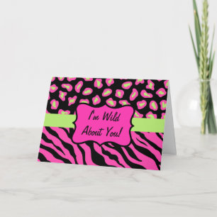 Pink, Black & Lime Green Zebra & Cheeta Skin Note Card