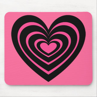 Pink & Black Lined Heart Mouse Pad