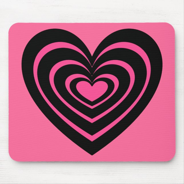Pink & Black Lined Heart Mouse Pad (Front)