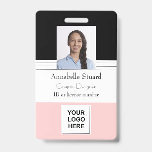 Pink Black Lined Name photo employee corporate Badge
