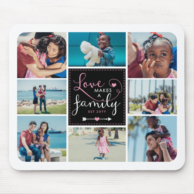 Pink Black Love Makes A Family Photo Collage Mouse Pad (Front)