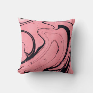 Pink Black Marble Hand Drawn Throw Pillow