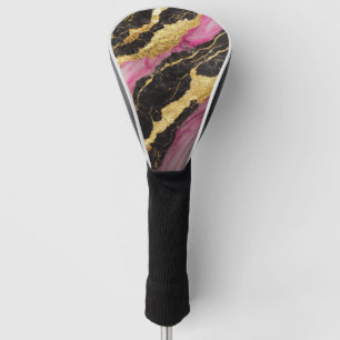 Pink Black Marble Pattern with Gold Golf Head Cover