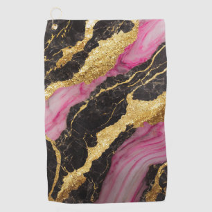 Pink Black Marble Pattern with Gold Golf Towel