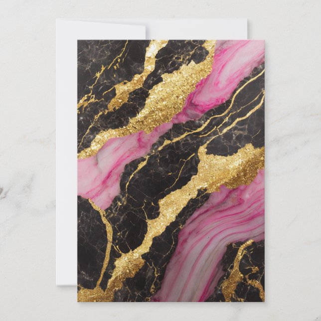 Pink Black Marble Pattern with Gold Invitation (Front)