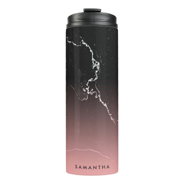 Pink & Black Marble Thermal Tumbler (Front)
