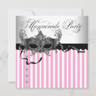 Pink Black Masquerade Party Invitations