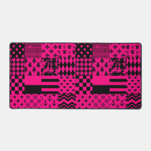 Pink Black Mixed Patterns Patchwork Design  Desk Mat