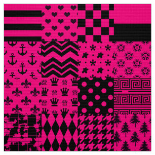 Pink Black Mixed Patterns Patchwork Design  Fabric