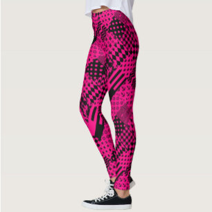Pink Black Mixed Patterns Patchwork Design  Leggings