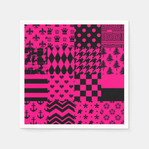 Pink Black Mixed Patterns Patchwork Design  Napkin