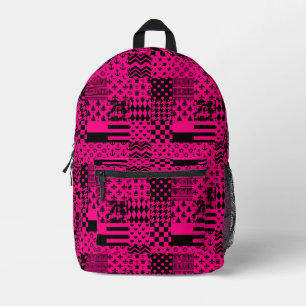 Pink Black Mixed Patterns Patchwork Design Printed Backpack