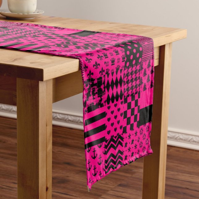 Pink Black Mixed Patterns Patchwork Design  Short Table Runner (Creator Uploaded)