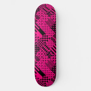 Pink Black Mixed Patterns Patchwork Design  Skateboard