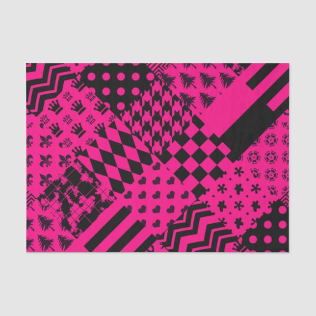 Pink Black Mixed Patterns Patchwork Design  Tissue Paper (Front)