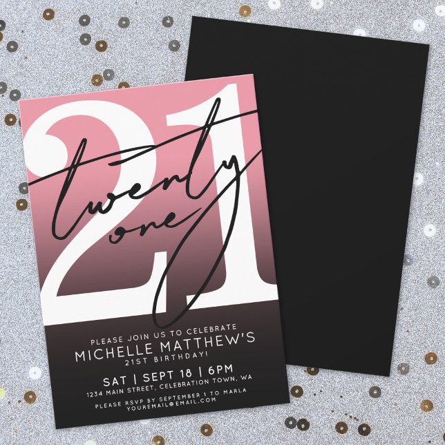 Pink Black Modern 21st Birthday Invitation (Pink Black Modern 21st Birthday Invitation)
