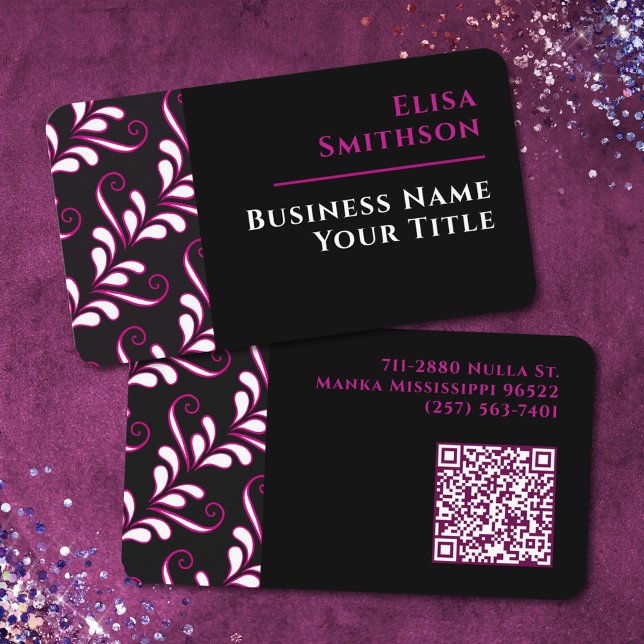   Pink & Black Modern Elegant Girly Damask Pattern Business Card (Creator Uploaded)
