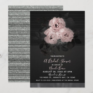 Pink & Black Modern Glam Floral Chic Bridal Shower Invitation