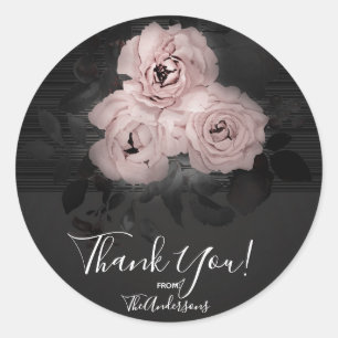 Pink & Black Modern Glam Floral Chic Favour Classic Round Sticker