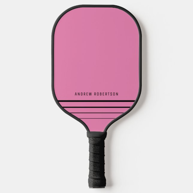 Pink & Black Modern Minimal Personalized Name Pickleball Paddle (Front)