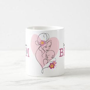Pink Black Mom and Baby Line Art Mother's Day Mug