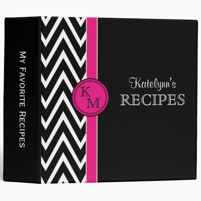 Pink & Black Monogram Recipe Binder (Front/Spine)