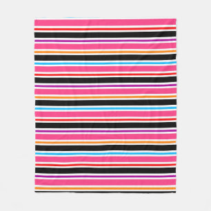 Pink Black Multi-coloured Colours Stripes Fleece Blanket