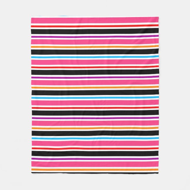 Pink Black Multi-coloured Colours Stripes Fleece Blanket (Front)