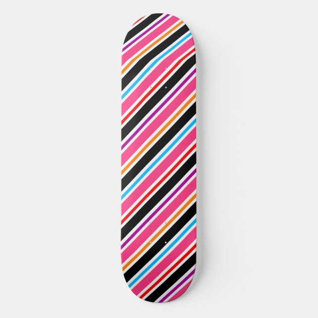 Pink Black Multi-coloured Colours Stripes Skateboard (Front)