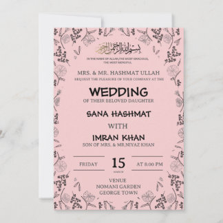 Pink & Black Muslim Wedding Invitation