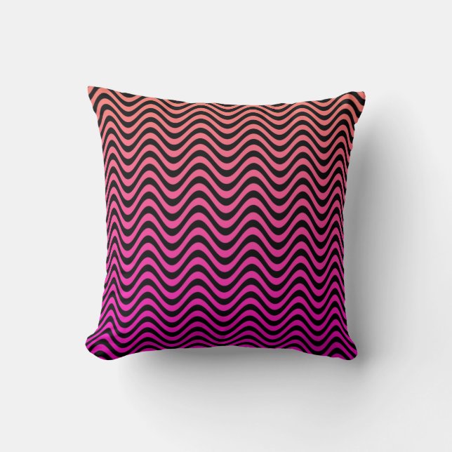 Pink Black Orange Wavy Stripes Throw Pillow (Front)