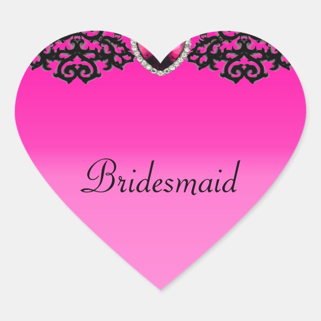 Pink & Black Ornate Heart Pendant Wedding Sticker (Front)