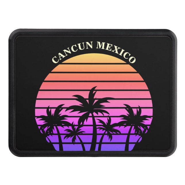 Pink Black Palm Trees Tropical Beach Town Custom Trailer Hitch Cover (Front)