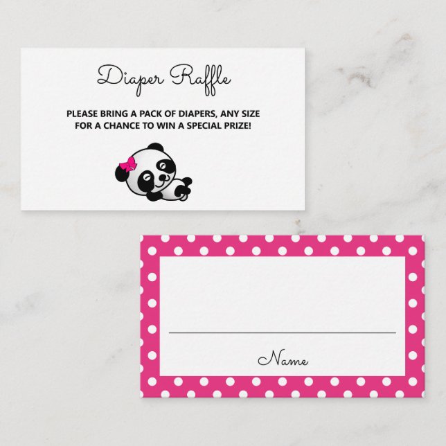 Pink & Black Panda Bear Baby Shower Diaper Raffle Enclosure Card (Front/Back)