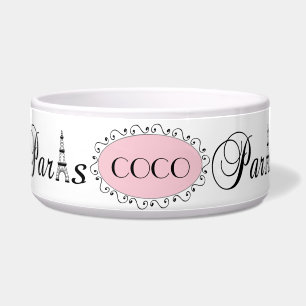 Pink Black Paris Eiffel Tower Name Dog Pet Bowl