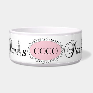 Pink Black Paris Eiffel Tower Name Dog Pet Bowl