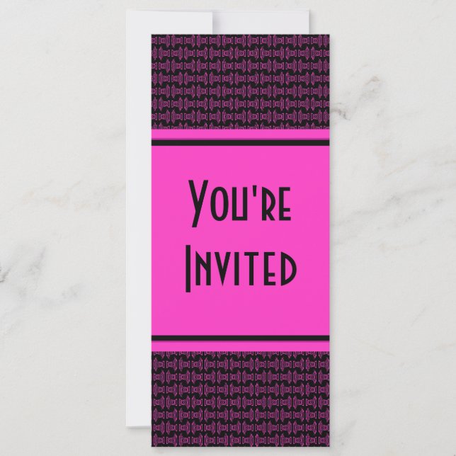 Pink black pattern party invitation (Front)