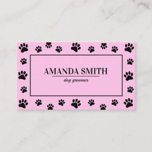 Pink & Black Paw Prints Dog Groomer Business Card