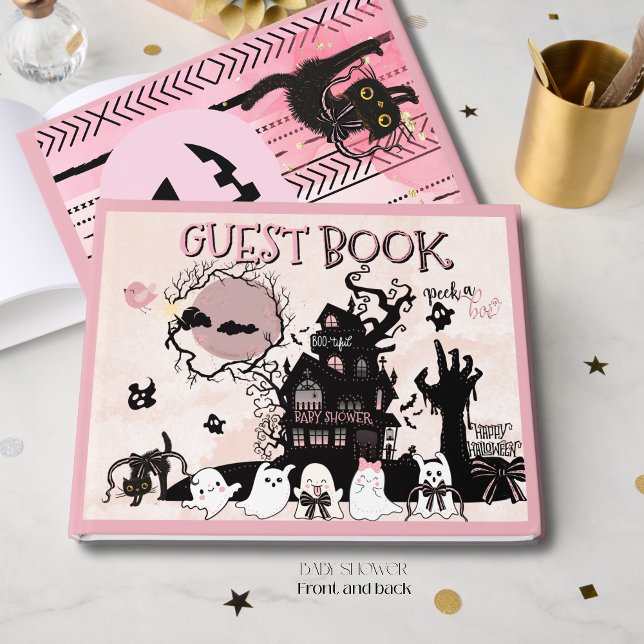 Pink Black Peek a Boo Halloween Baby Shower  Guest Book (Pink Black Peek a Boo Halloween Baby Shower Guest Book)